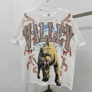 Oversized White T Shirt Men Women 1:1 High Quality Pure Cotton Casual Vale Tiger Print T-Shirts