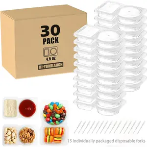 30PCS Double Compartment Condiment Meal Prep Containers Storage Portable Reusable Snack Containers for Condiments or Dips, 2 Compartment Design Kitchen snack box container Lunch Box Travel meal prep containers