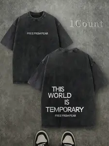 Men's casual Classic short-sleeved crew neck printed T-shirt with letter design and a washed Vintage retro style, the perfect gift for your boyfriend, Round Neck