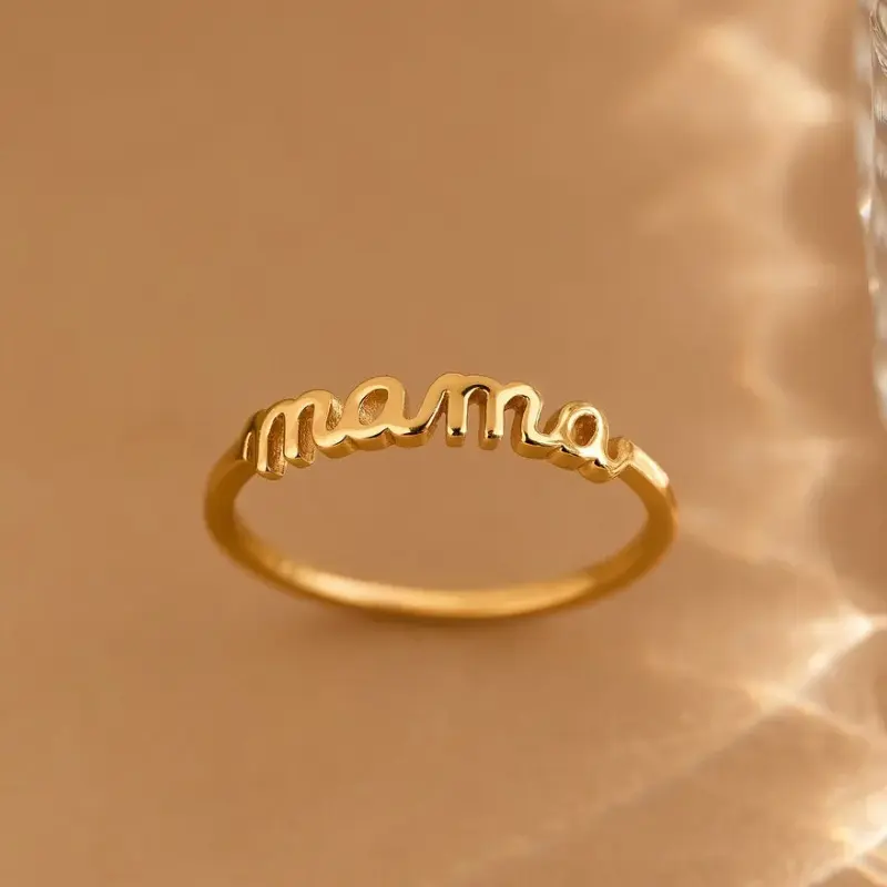 "MOM" Letter Artificial Crystal Ring for Adults, Simple Look Cursive Jewelry, Multi-size Mother's Day Gift for Daily Wear, Female