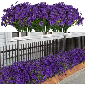 21 Bundles Artificial Outdoor UV Resistant Flowers No Fade Fake Outside Flowers Plastic Greenery Faux Shrubs Garden Porch Window Box Home Decoration(Purple)