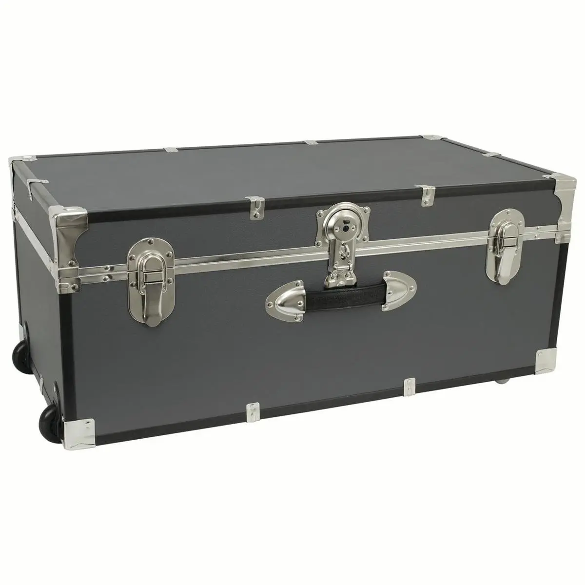 212 MAIN 30 in. Wood-Metal Seward Explorer Wheeled Trunk with Lock, Gray Multi-Purpose Storage Container for Outdoor Furniture Spaces