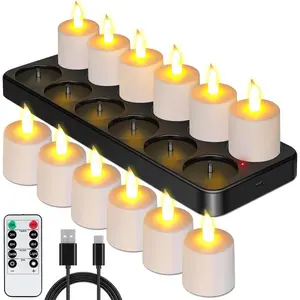 Rechargeable  Lights Candles 12 count Flameless Flickering Candles with Remote Control Timer &  Base, Decoration Parties, Weddings, Bar, Family, Dinner Outdoor Picnic