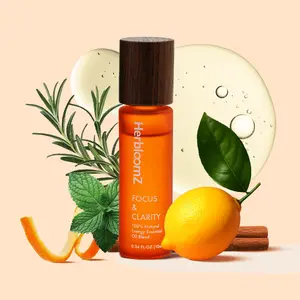 Focus Essential Oil Roller – Natural Aromatherapy for Brain Fog, Work Stress & Mental Clarity – With Peppermint, Lemon, Rosemary, Mugwort, Cinnamon & Orange – Calm Gift for Women, Energy & Productivity Support – HerbloomZ