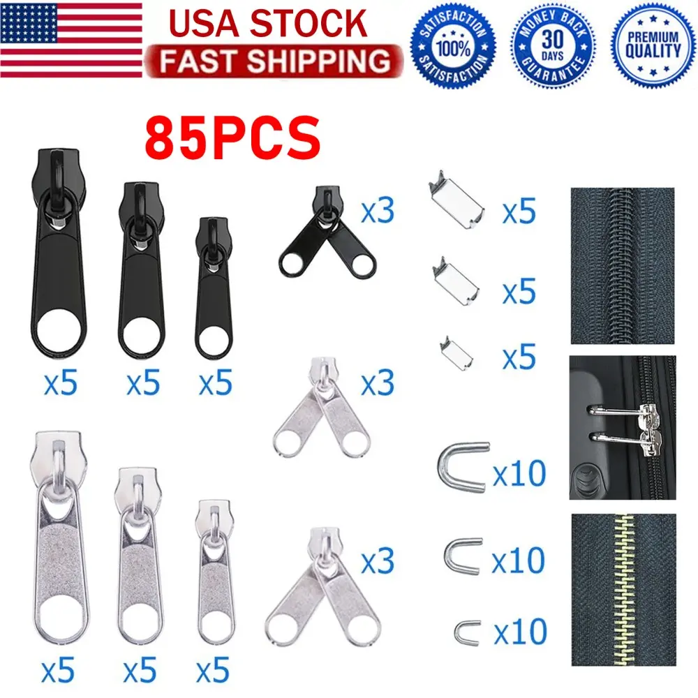 SJPACK 85 pcs Zipper Repair Kit with Case Include Zipper Replacement and Pull, Universal Zippers Replacement kit for Cloting, Jackets, Coat, Boot, Backpack, Purse and Outdoor Gear