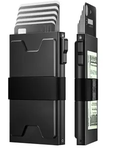 Slim Aluminum Pop Up Wallet for Men, RFID Blocking Card Holder Holds 12+ Cards & Cash, Black