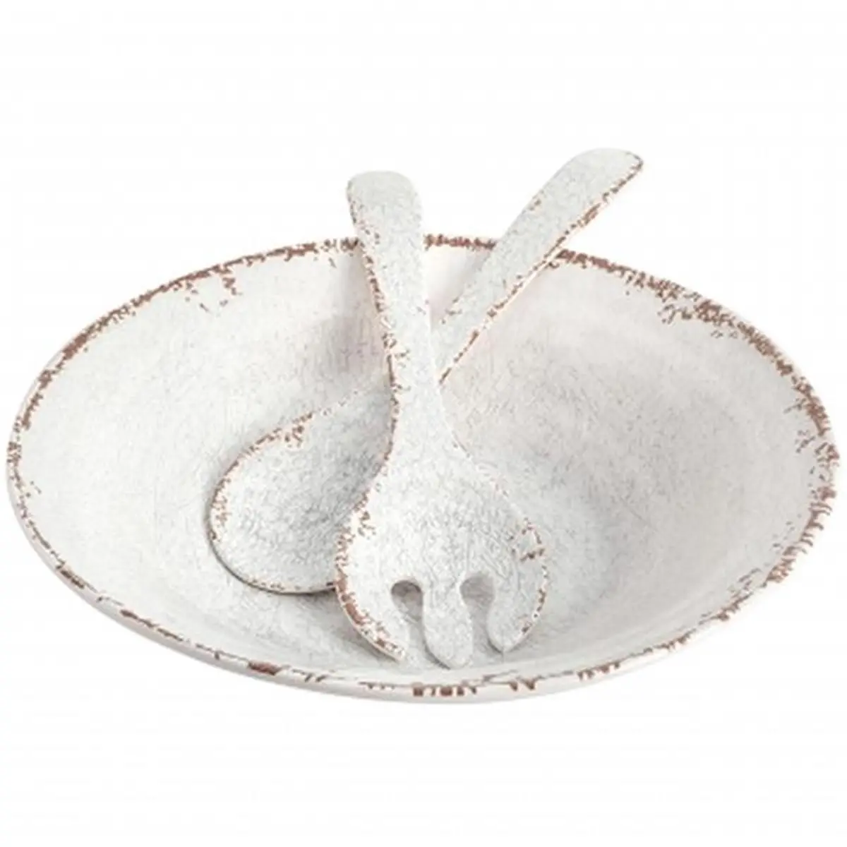 Laurie Gates 135399.03 Mauna Melamine Serving Bowl Set with Serving Utensils, White - 3 Piece