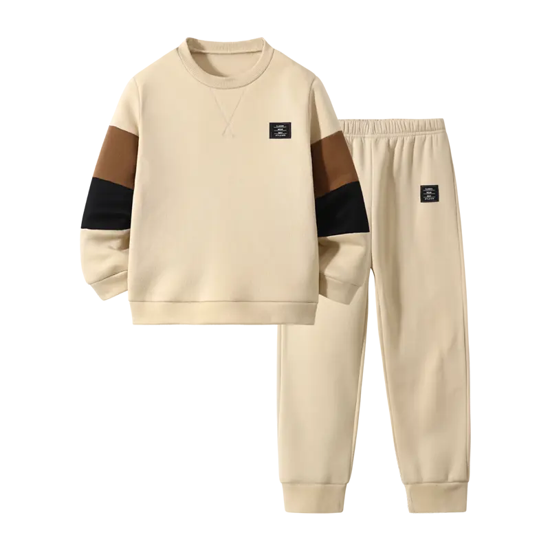 2-piece boys' autumn and winter fashion and leisure suit children's striped sports plush suit boys' wild long-sleeved trousers suit Outfits Set Combination Set