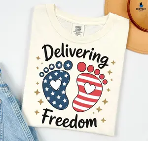Delivering Freedom Baby T-Shirt: Patriotic 4th of July Tee