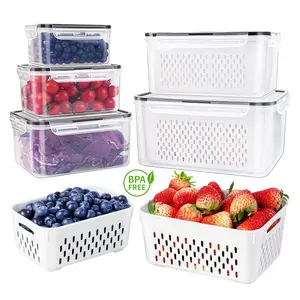 3 Pack Fridge Organizers and Storage - Stackable Fruit Storage Containers for Fridge with Removable Colander, BPA-Free Food Storage Container for Salad Berry Lettuce Vegetables Meat Keeper Fresh