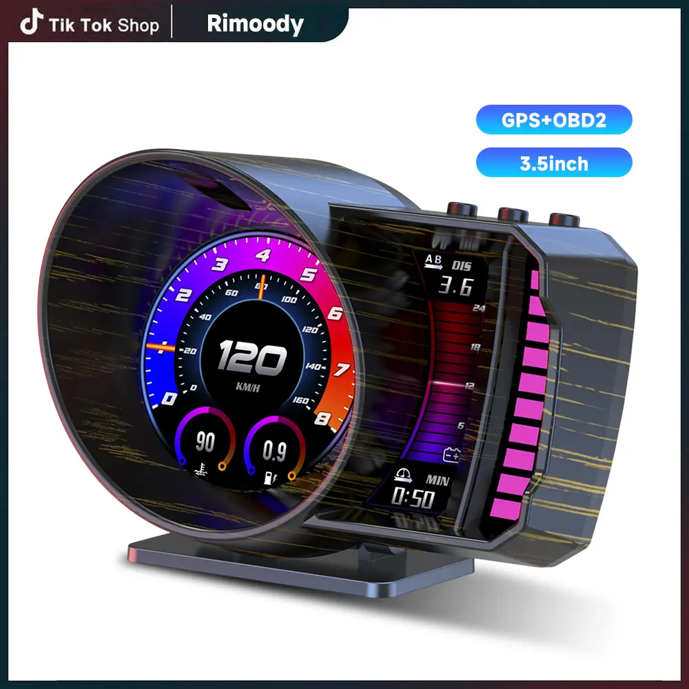 RIMOODY GPS Digital Speedometer HUD Display Auto Accessory - OBD2/GPS LED Digital Gauge for Cars & Trucks, Vehicle Accessory Showing Driving Info (Speed, RPM, Temp, Voltage, Fuel Consumption, Turbo Boost)
