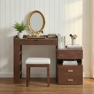 31" Modern Makeup Vanity Table Set - Lighted Flip-Top Mirror, Stool, Storage Drawers, Organizers, Indoor Bedroom/Small Apartment Furniture