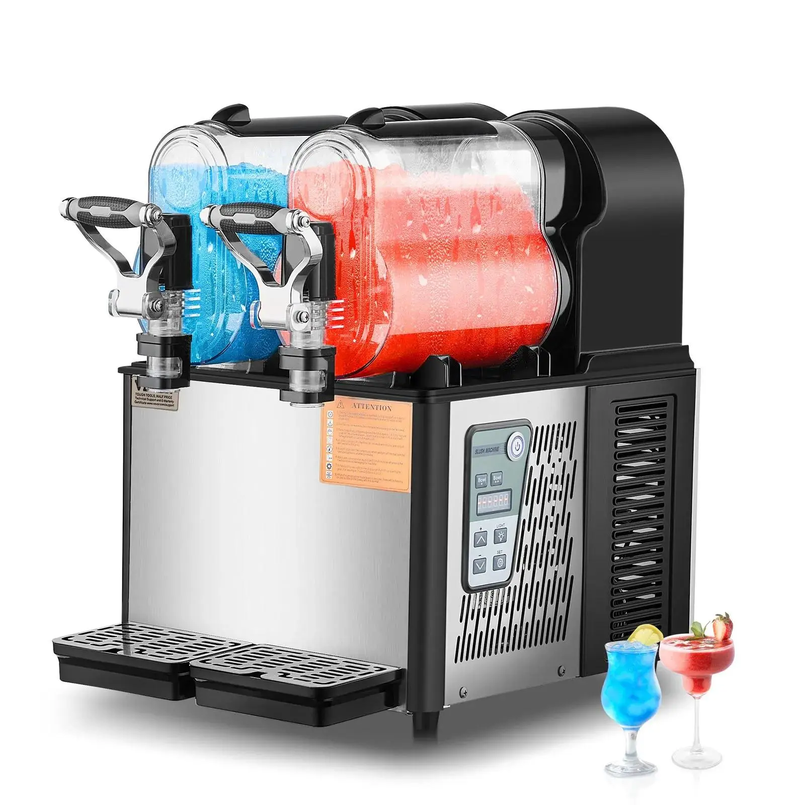 【Summerfinds】VEVOR Commercial Automatic Slushy Machine, 3Lx2 Double Stainless Steel Tanks, 24-Cup Margarita Smoothie Maker with Drip Tray, 15 Adjustable Levels & Digital Screen for Home Parties, Restaurants