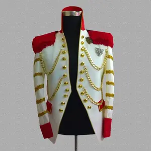 White Stage Wear Men's Costumes Dress Suit With Shoulder Tassel