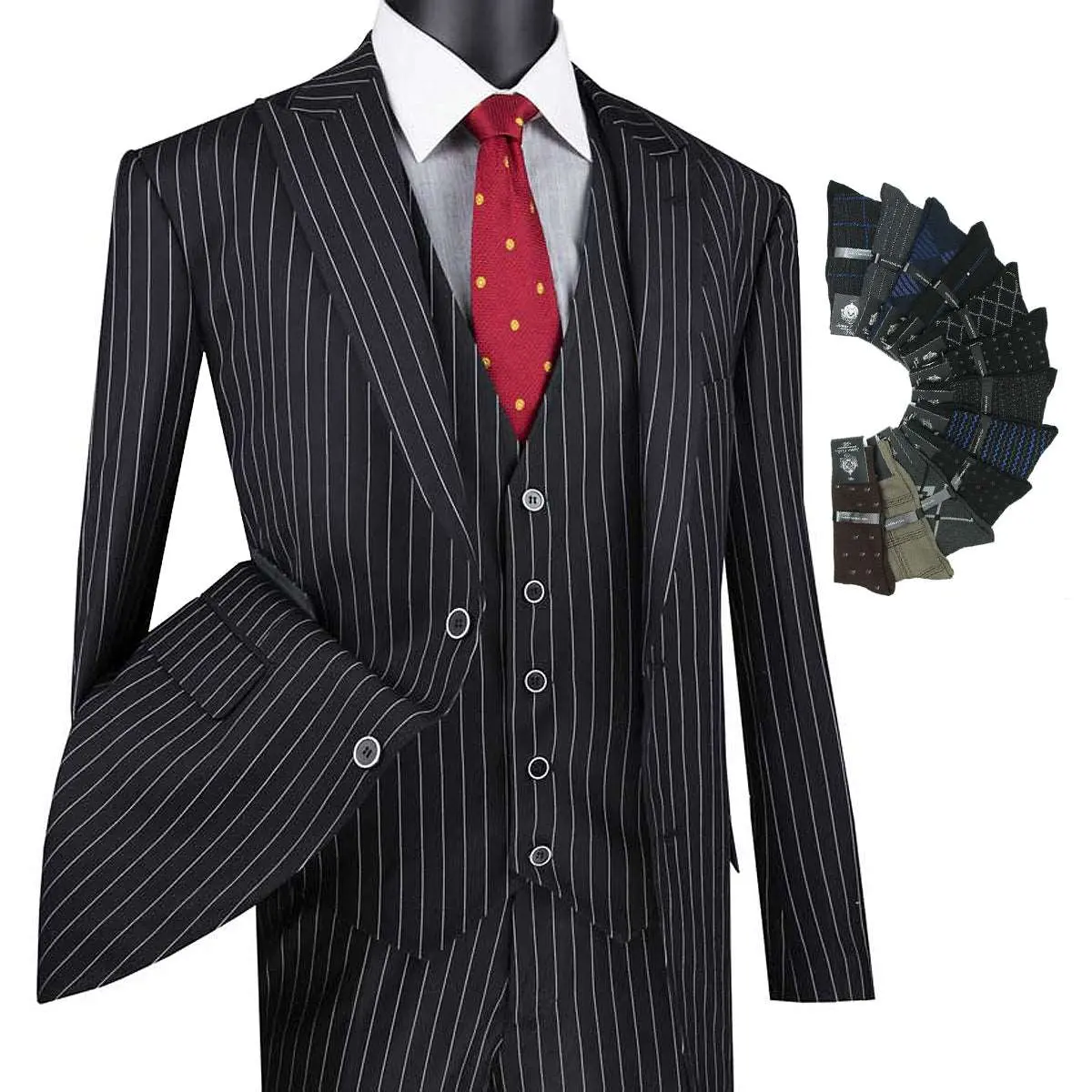 Luxurious Men's 3-Pieces Gangster Stripe Suit Black