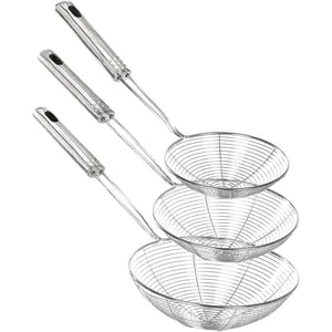 Enhanced Version Stainless Steel Spider Strainer Skimmer Ladle, Set of 3 Sizes Kitchen Strainer Spoon for Cooking and Frying, Pasta Strainer, Food Preparation-32.5cm, 36cm, 38cm