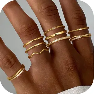 Jstyle Trendy Gold Stackable Rings 14K Gold Plated Adjustable Non Tarnish Hypoallergenic Pinky Knuckle Set for Women