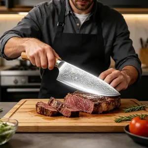 ISUNMEA Damascus Chef Knife in Japanese Steel, Chef Knife, 8'' High Carbon Stainless Steel Sharp Kitchen Knife,67-Layers Damascus Kitchen Knife with Wooden Gift Box and Original Olive Wood Handle, Cooking Knives for Home Kitchen Gift Idea tiktokshopspring