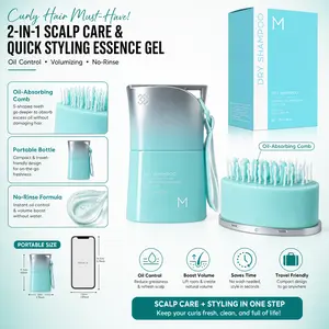 Curly Hair Must-Have! 2-in-1 Scalp Care & Quick Styling Essence Gel, Oil Control Volumizing No-Rinse Gel with Oil-Absorbing Comb, Portable Hair Refresher