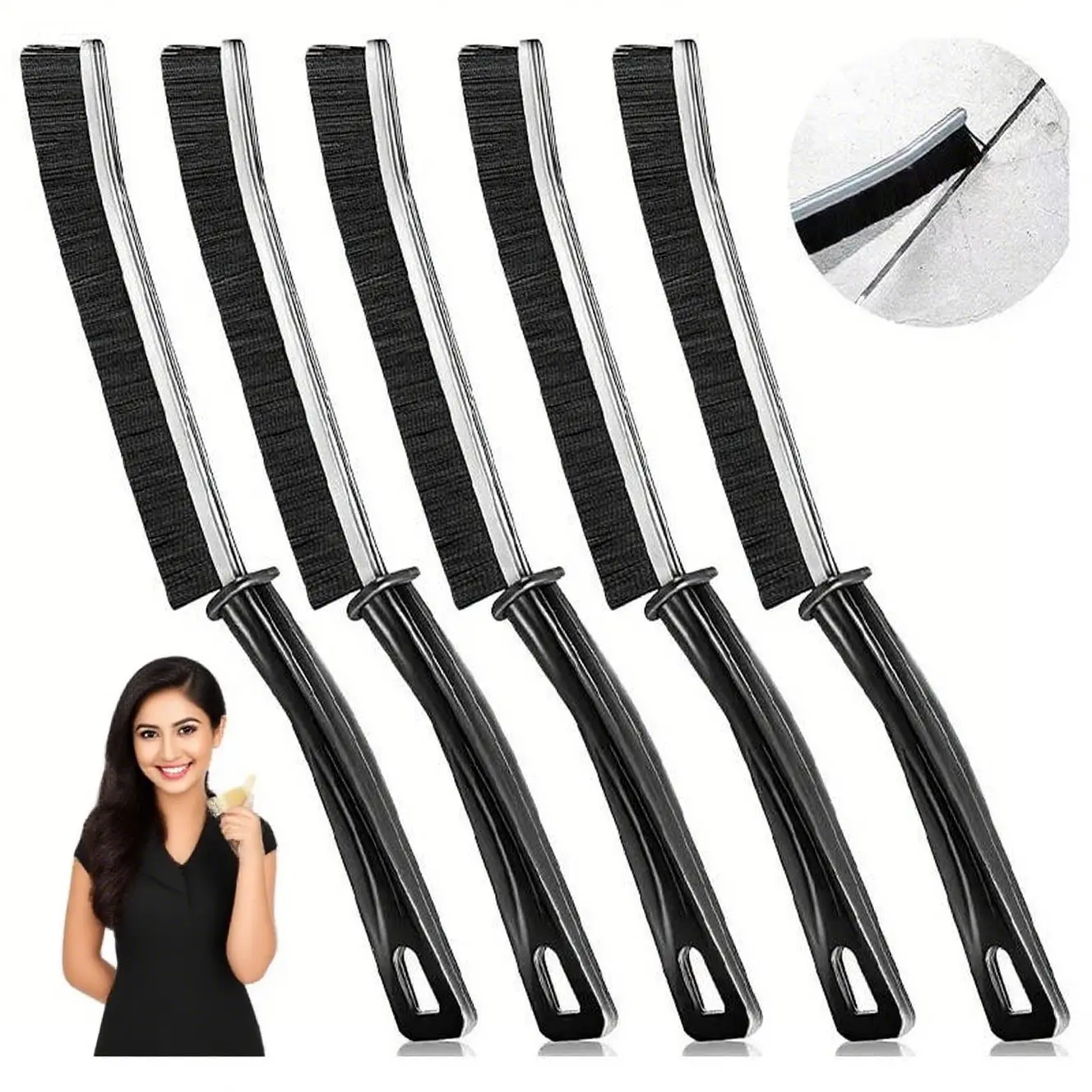 5 Piece Crevice Cleaning Brushes Set，Hard Bristle Gap Brush for Bathroom Kitchen Tiles Floor Crack Door Track Window Track Groove Crevice Cleaning，Swish Brush Deep Clean Tools，House Cleaning Products， Household Spring Cleaning，Hardware Home Cleaner