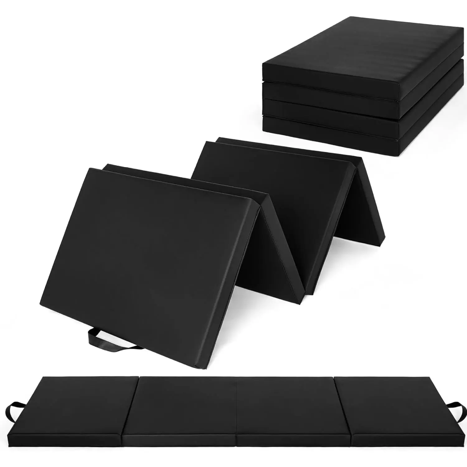 GARVEE Folding Gymnastics Mat, Thick Portable Exercise and Tumbling Pad for Home Gym, Pilates, Aerobics and Martial Arts Training, Four-Panel Folding Design