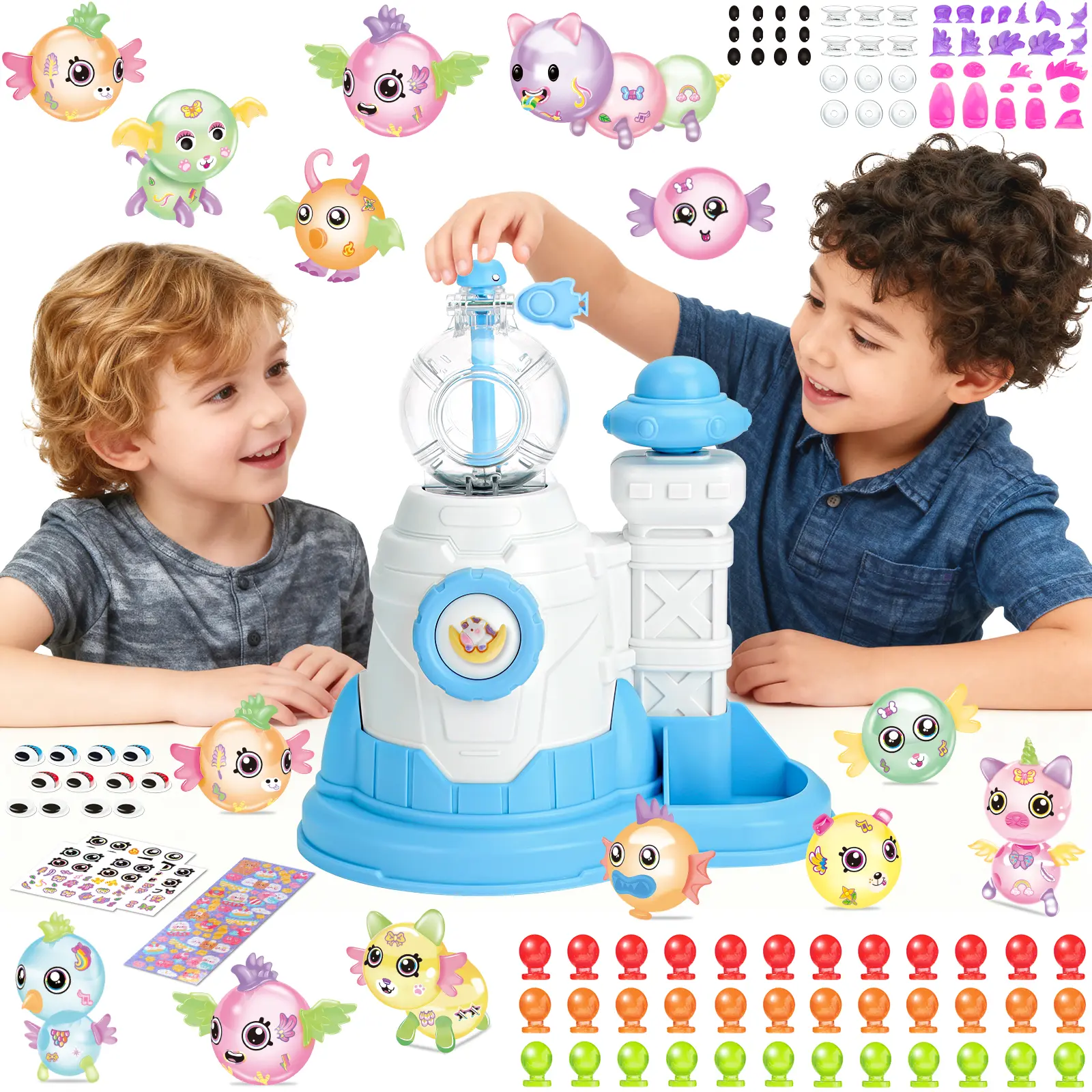 deAO DIY Sticky Craft Kit for Kids,  Cute Air Pump Fun with Balloon Monster Pals,  Creative Sticky Balloons Monster Pals, STEM Toy, Ideal Birthday or Holiday Gift for Boys & Girls