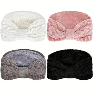 Uacife 4-piece Twisted Knitted Headband - Artificial Silk Elastic Headband with Fluffy Lining, Knitted Headband Style Earmuffs, Suitable for Dry Hair - Crochet Knitted Winter Women's Accessories