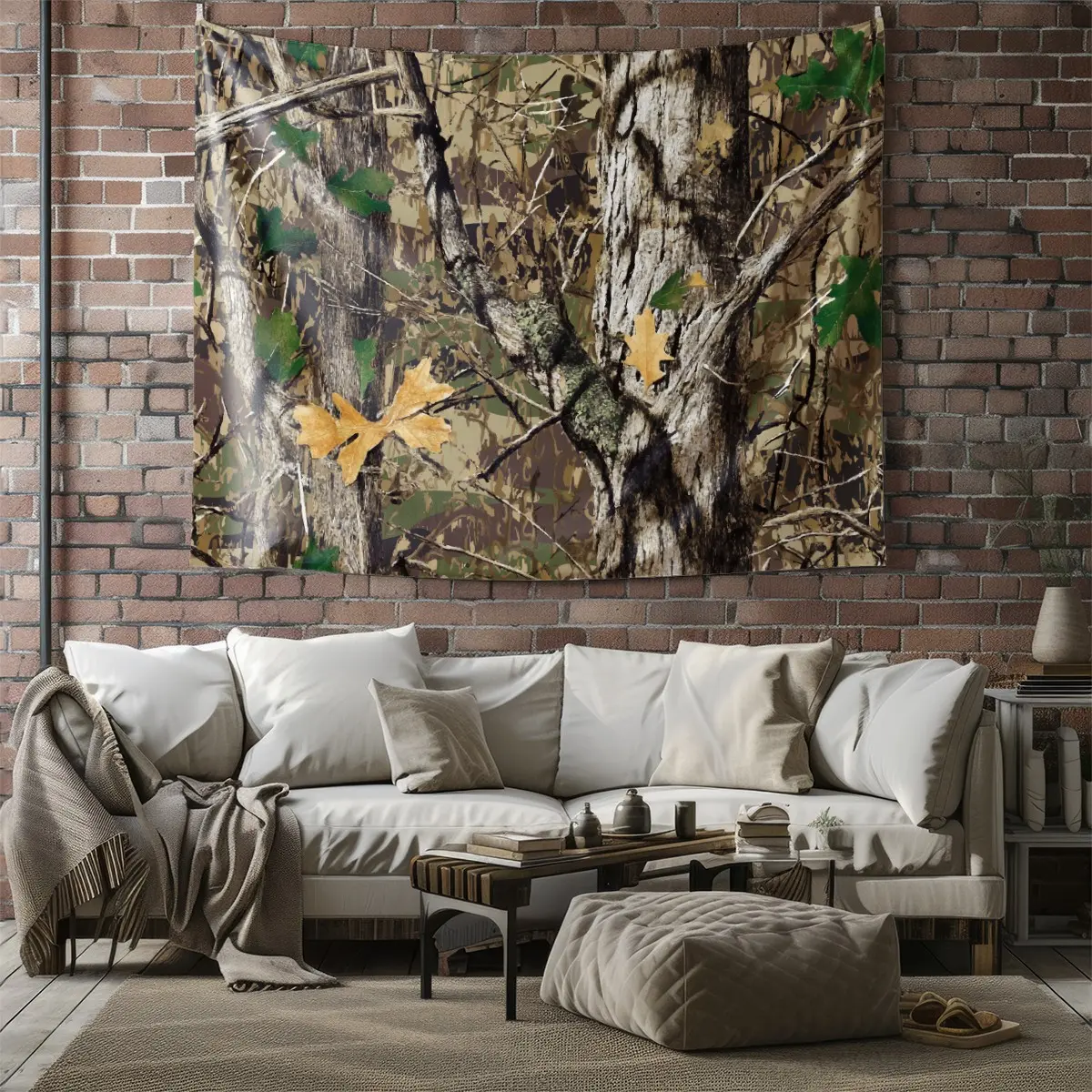 Camouflage Tapestry, Woodland Hunting Print Wall Hanging Tapestries, Tree Branches Wall Blanket Backdrop Decor, Nature Forest for Bedroom Living Room Hunting Cabin, Military Style Home Decor