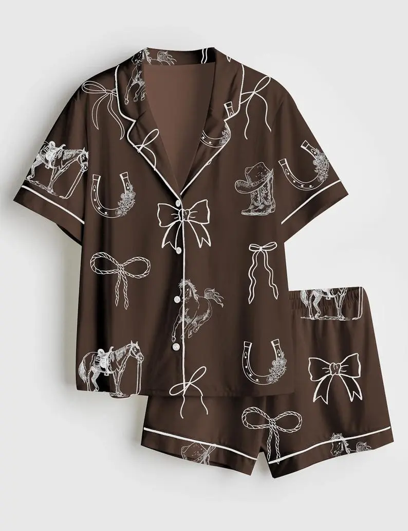 Horse Girl Era Horse Lover Western Cowgirl Long and Short Sleeve Pajama Set, Sleepwear for Women, Pjm for Girls