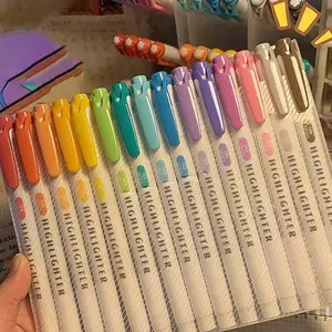 15 Color Fluorescent Pen Set, Soft Water Double Headed Mark Pen, Marking Note Number Pen, Drawing Notebook Diary, Student Stationery, Highlighter Marker, Double Ended Markers
