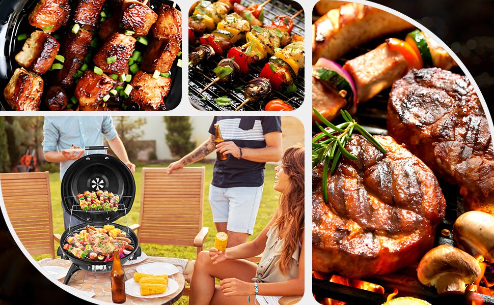 ROVSUN 1600W Tabletop Electric Grill with Temperature Control, Black 304 Stainless Steel Grill w/Double Layer Design, Portable & Removable, Small Stove for Indoor and Outdoor Use