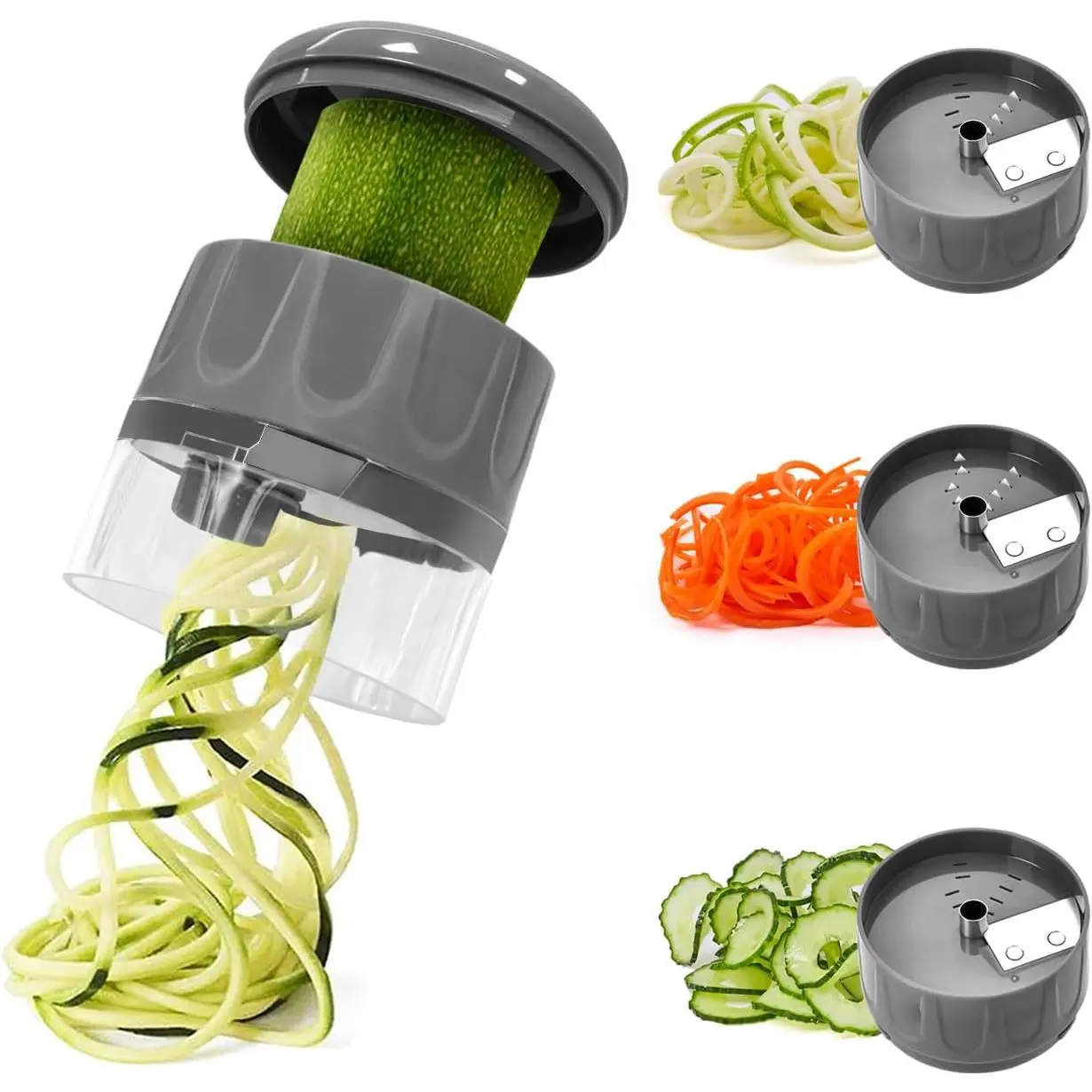 Vegetable Spiralizer 3 in 1 Spiralizer for Veggie Noodles Adjustable Zucchini Noodle Maker Vegetable  for Cucumber, Zucchini, Carrot- Dark Grey