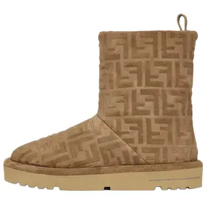 FENDI Apres Chic Calfskin Round-Toe Slip-On Short Snow Boots for Women with 2.5cm Heel in Brown Trending Shoes, House White Official Shoes to Get / Maison Mihara