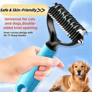 Dog Comb Knife Pet Hair Remover Brush Stainless Steel Dog Cat Grooming Comb Anti Knot Tangle Remover Pet Hair Shedding Tool Dog Hair Knot Cleaning Massage Brush Long Haired Short Haired Dog Cat Deshedding Comb Pet Grooming Supplies fur removal dematting
