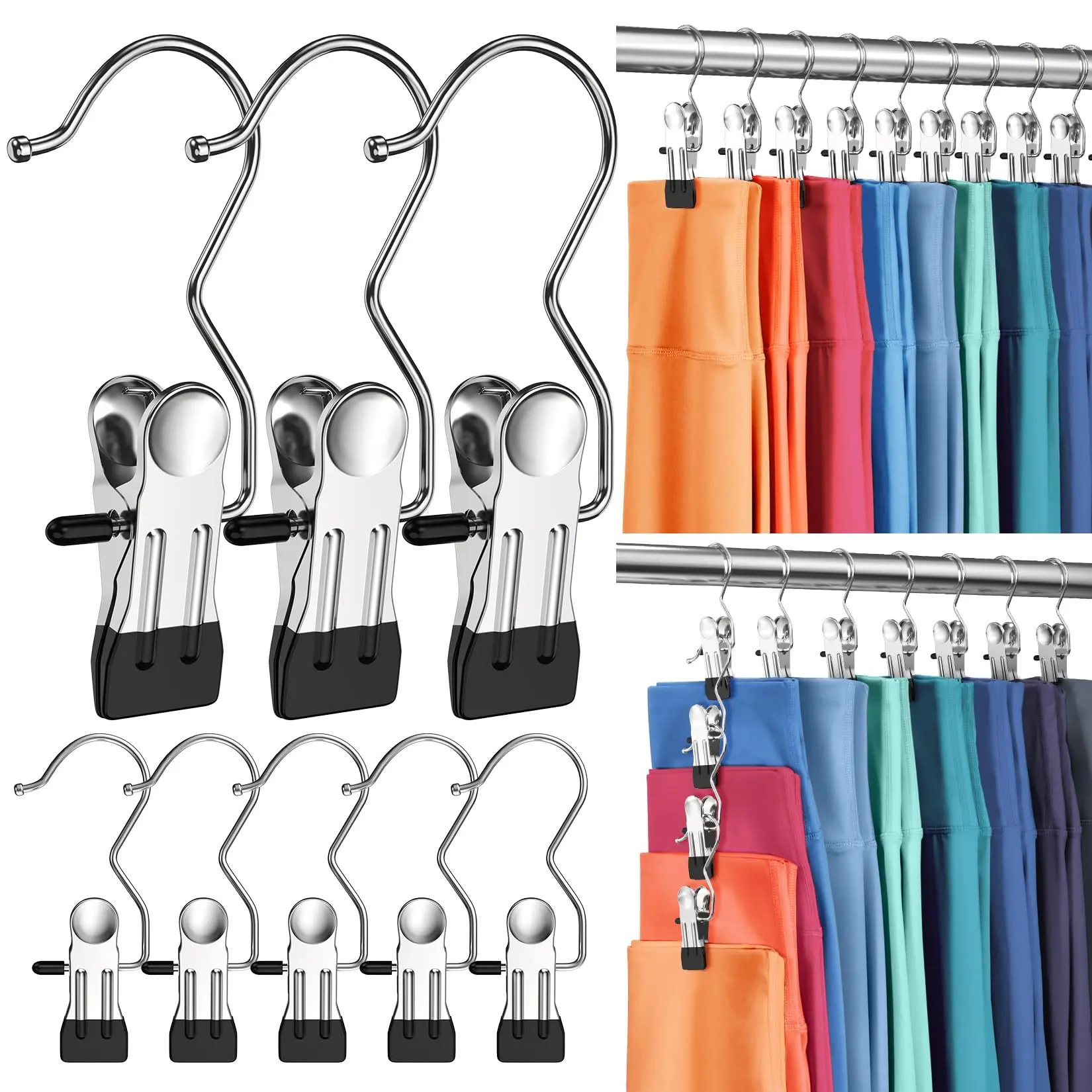 30pcs Rotatable Stainless Steel Spinning Hook Hanger - Heavy Duty Hanger Space Saving Home Organizer, Portable Laundry Hanging Clips for Closet Socks, Smooth Towels, Boots