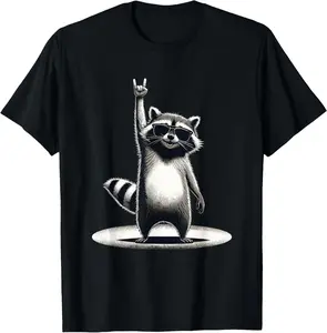 100% cotton Unisex Retro Raccoon Rock Music Gift Men Women Funny Raccoon T-Shirt