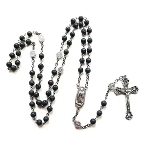 Rosary Beads Long Necklace with Jesus Christ Crucifix for Cross Catholic Prayer