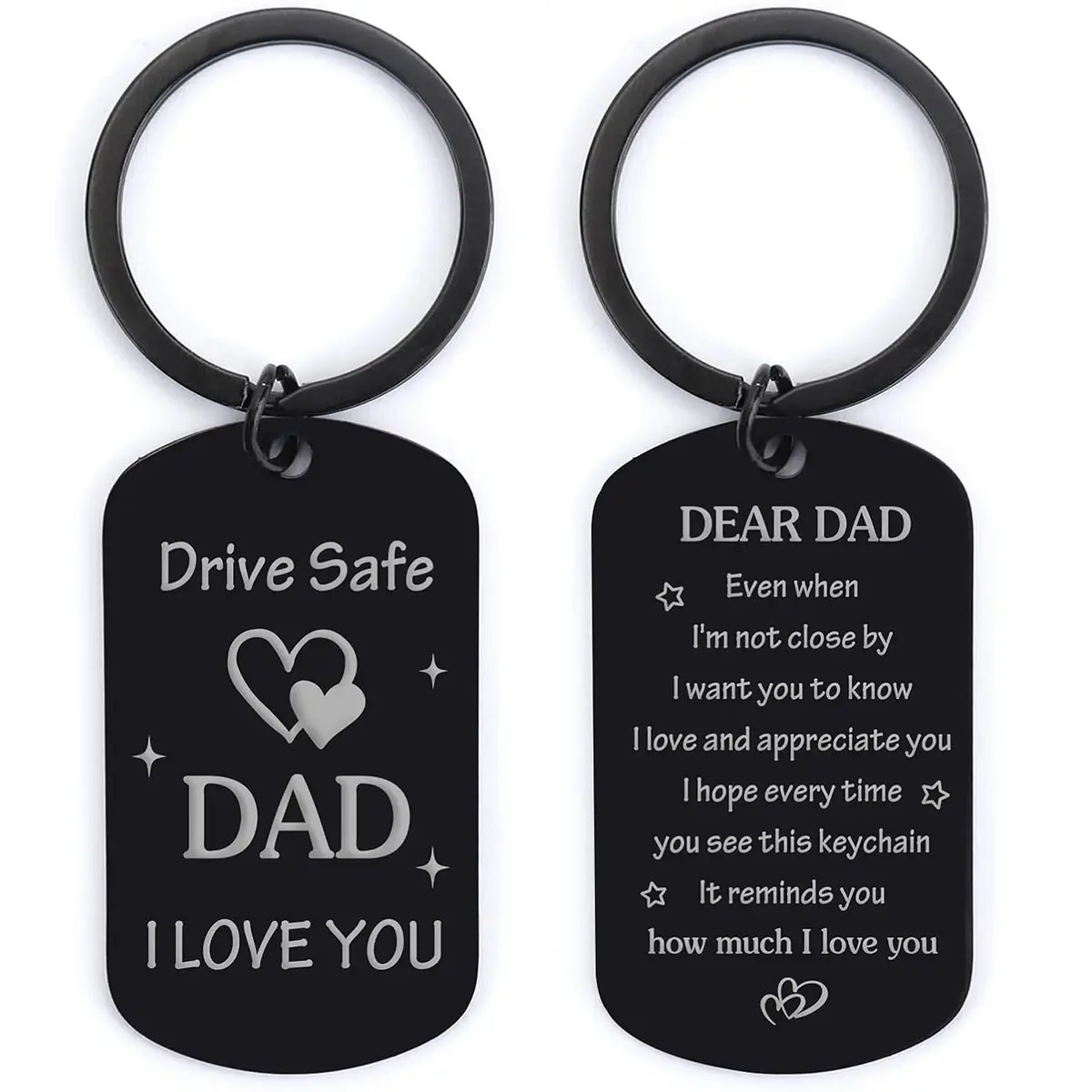 Drive Safe Keychain with Love Message - for Car Keys, Truck & Motorcycle -Fathers Day Gifts for Dad - Inspirational Gift from Daughter or Son - Single Pack Black