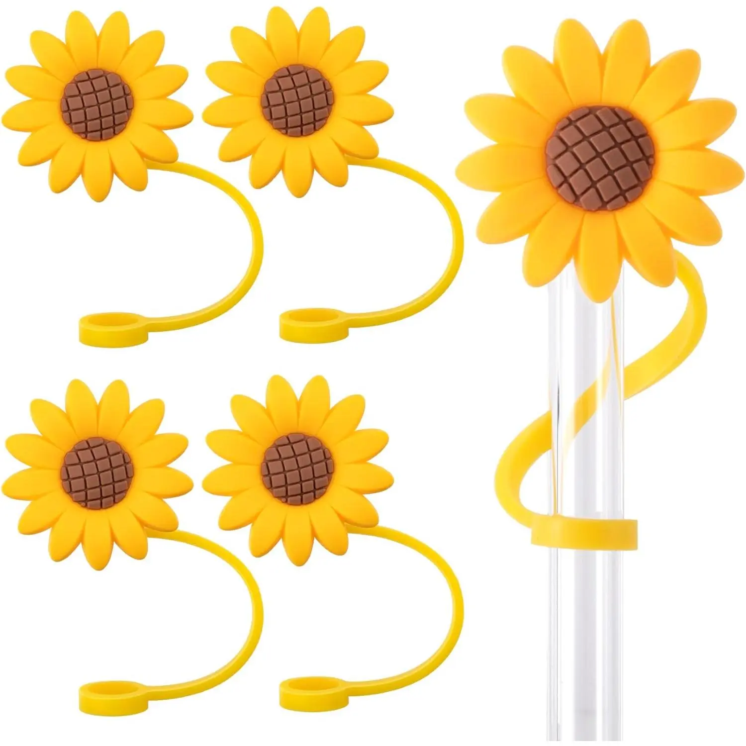 5 count Sunflower Straw Toppers 8mm,   Straw Covers for Straws 5/16" Wide(8MM Outer Diameter), Cute Straw Plug Straw Toppers Cap for Dust-Proof Drinking Kitchen Accessories