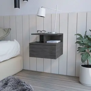 Floating Shelf Bedside Table - Smokey Oak Floating Nightstand for Bedroom, Floating Shelf Bedside Tables
