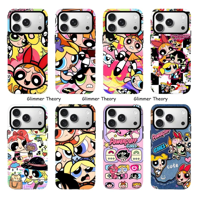 New Fashion Painting Cute Powerpuff Girls Phone Cases For iPhone 18 17 16 15 14 13 12 11 Promax Pro Air Plus Glossy Shockproof Protective Double Film Shells Casing Cover Gift For Christmas Halloween Birthday