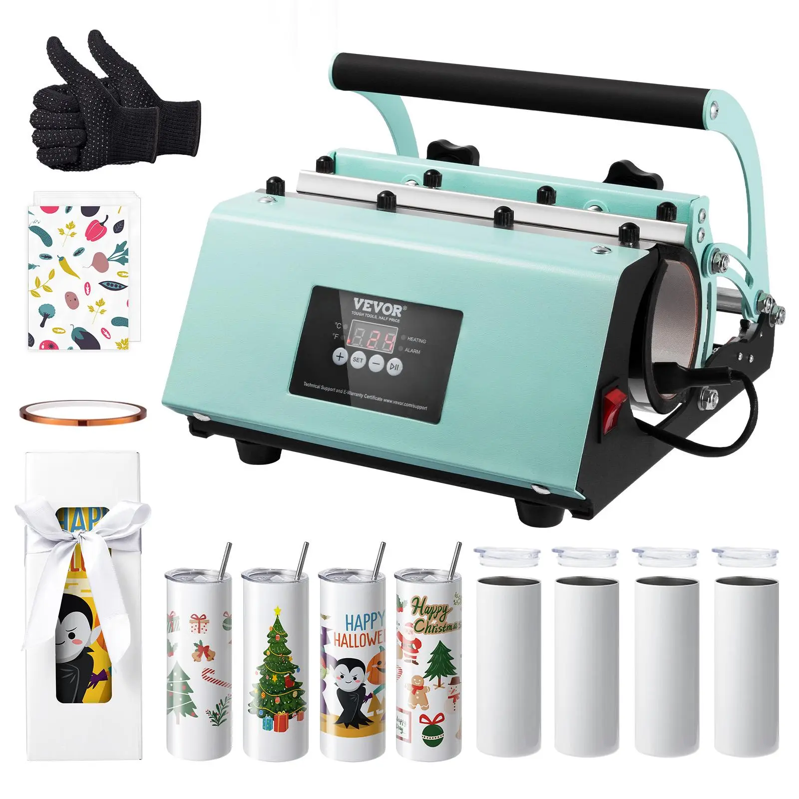 VEVOR Tumbler Heat Press Machine and Sublimation Tumblers,  Tumbler Press Set with 8pcs 20OZ Blank Tumblers, Mug Press Cup Press for 11-30oz Tumblers Mug, with Heat Transfer Paper, Gloves, Tape