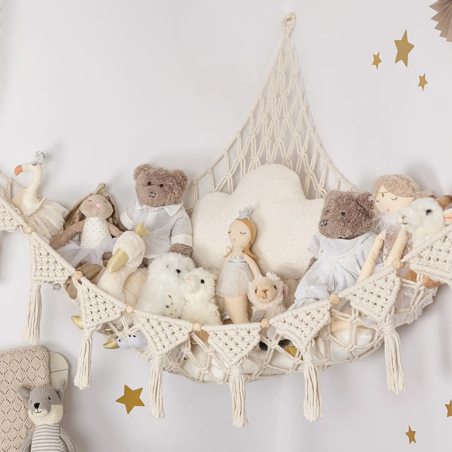 Boho Style Woven Toy Hammock, 1 Count Creative Plush Toy Storage Net, Teddy Bear Storage Organizer, Toy Hanging Bed for Bedroom Decor, Shelves, Decorative Storage