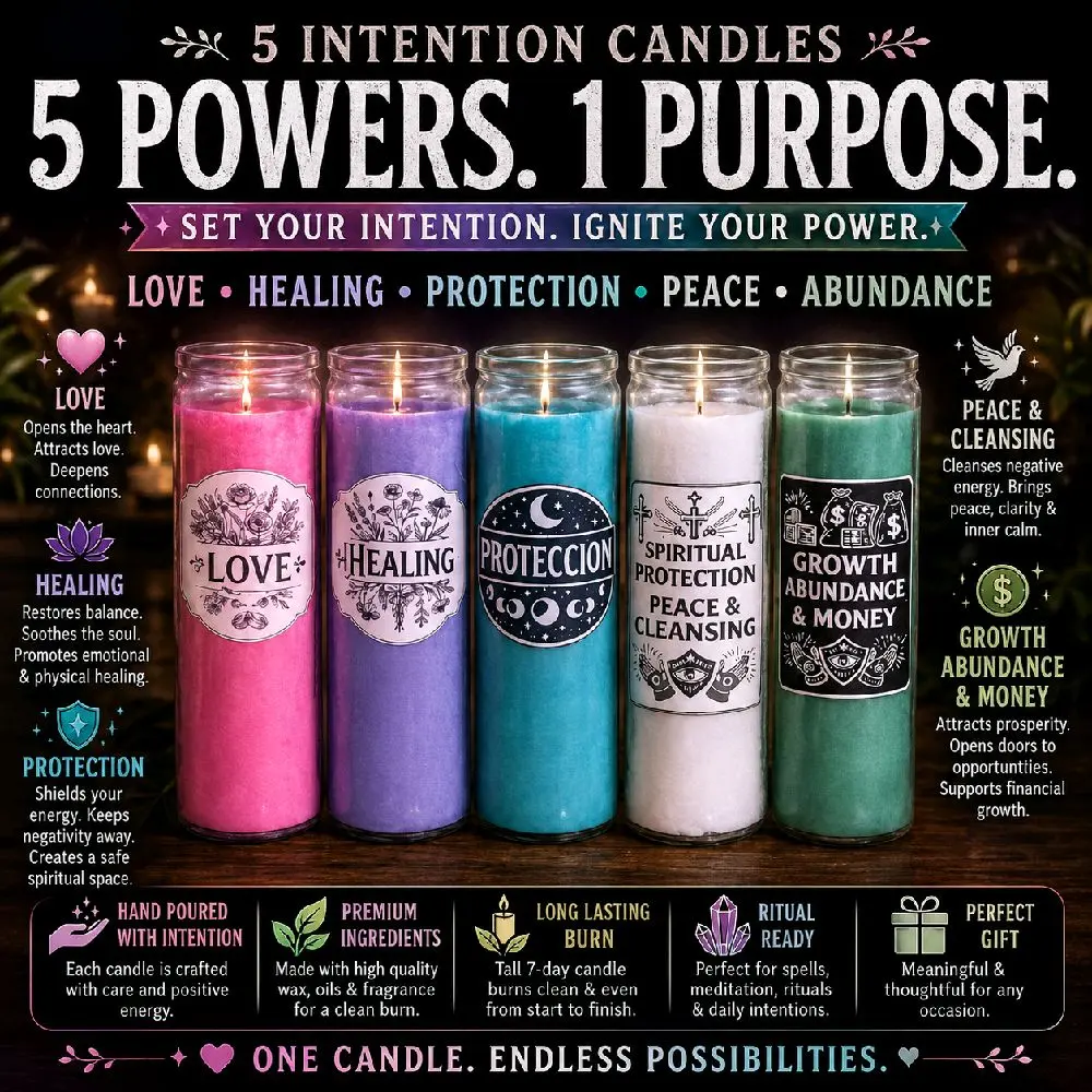 Blessed Fixed Candle Set 5  Love Healing Protection Spiritual Protection Peace Cleansing Growth Abundance Money Candles