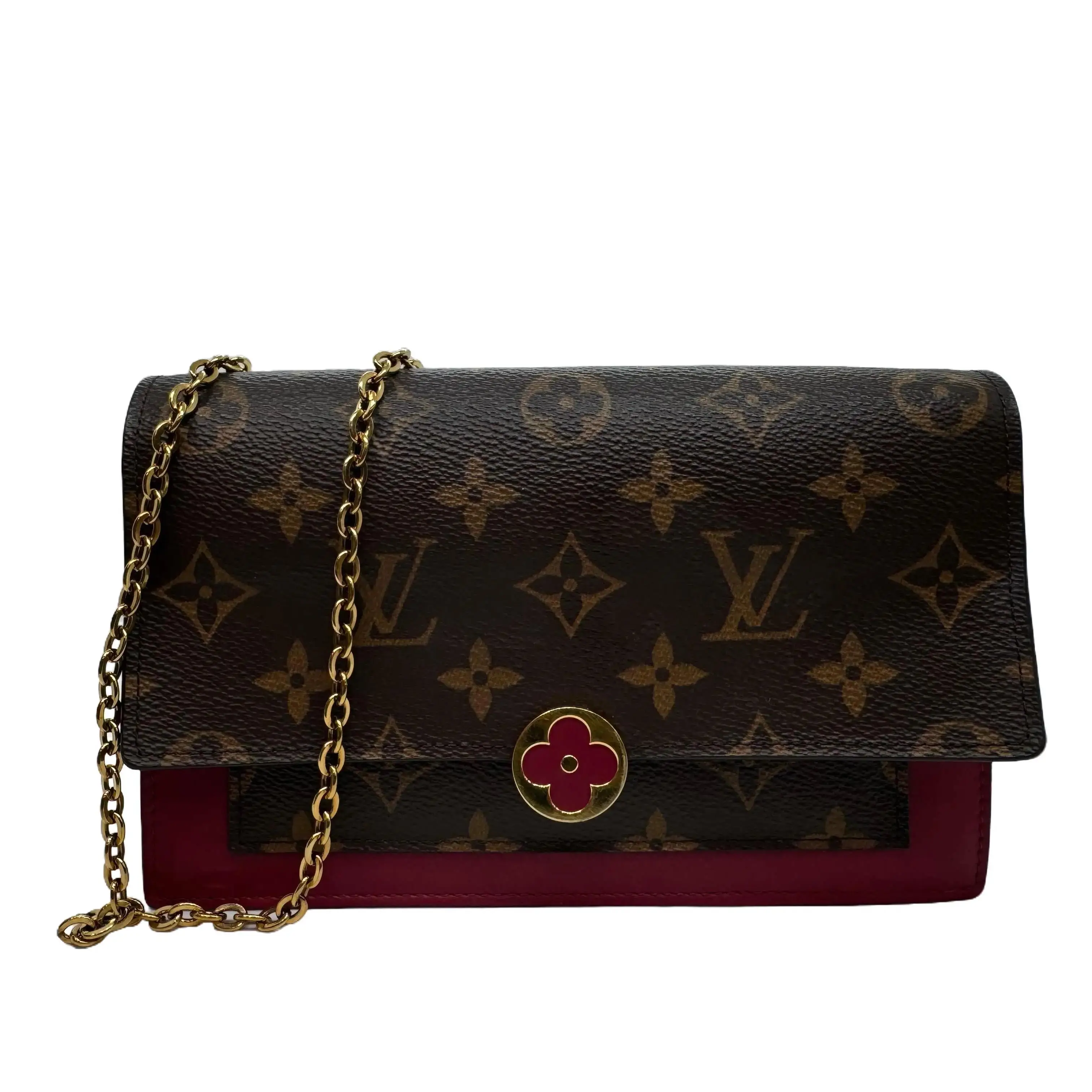 Pre-owned Louis Vuitton leather Crossbody Bags Monogram Canvas Flore Wallet On Chain