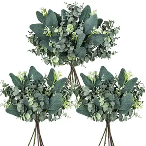 20 Pieces Mixed Artificial Oval Eucalyptus Leaves, Seed Stems & Spray for Vase Flowers Wreaths Bouquets Wedding Decorations