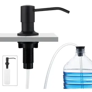 Dish Soap Dispenser for Kitchen Sink,Built in Countertop Kitchen Soap Dispenser Set w./ 39" Tube 17oz Bottle Stainless Steel Pump,Matte Black Hand Soap Dispenser for Bathroom