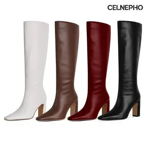 CELNEPHO Knee High Boots for Women Square Toe Fashion Tall Boots Side Zipper Closure Easy Pull on Formal Wear Festival Outdoor Events Valentine Gift Party Dress Shoes