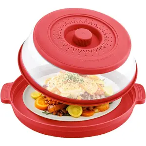 Microwave Splatter Cover, Microwave Cover for  with Anti-scald Tray, Collapsible Microwave Plate Cover, 10.7 Inch Large Microwave Cover, Multi-functional Kitchen Covers - Red