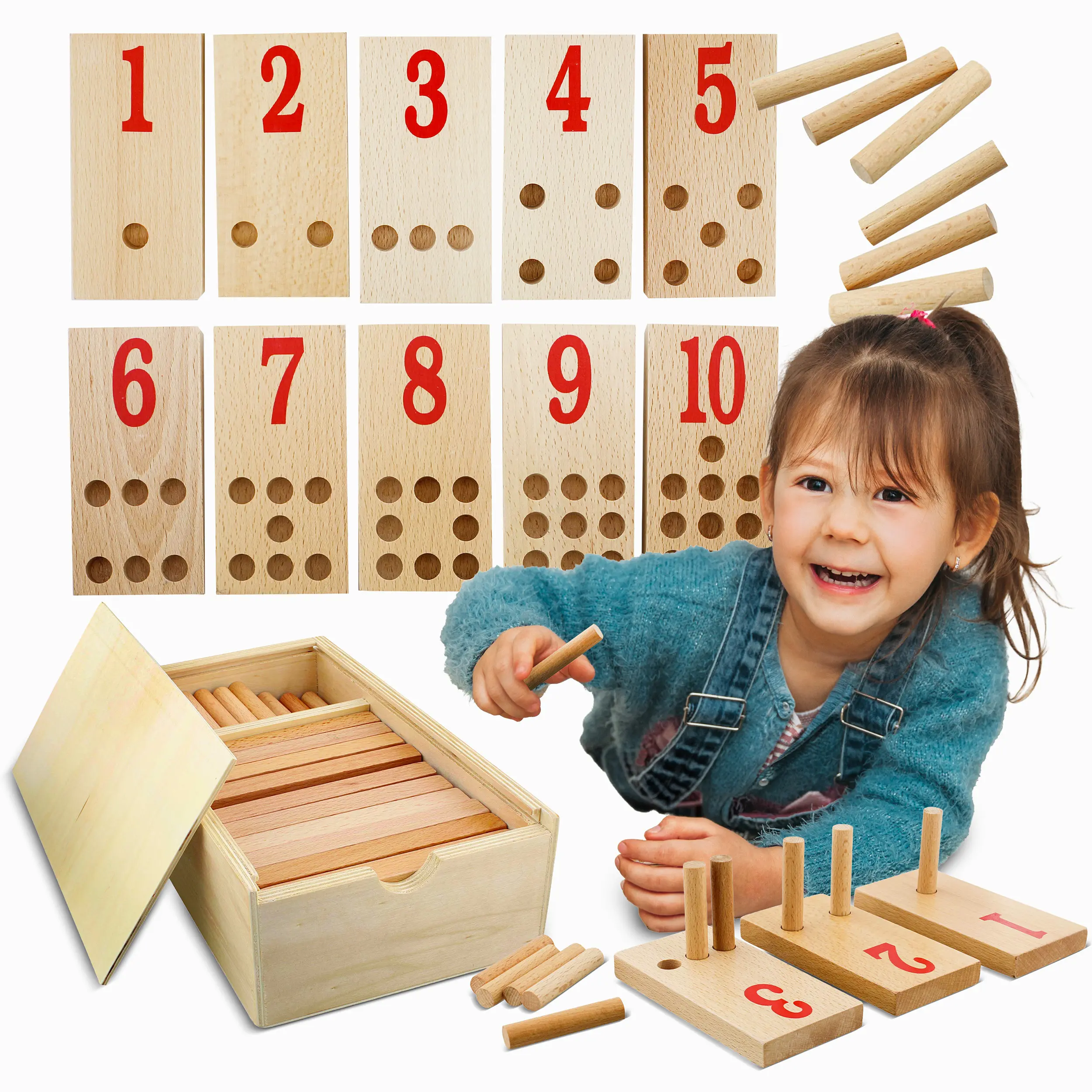 Montessori Wooden Counting Peg Board — Teaches Toddlers to Count, Add & Subtract Through Play